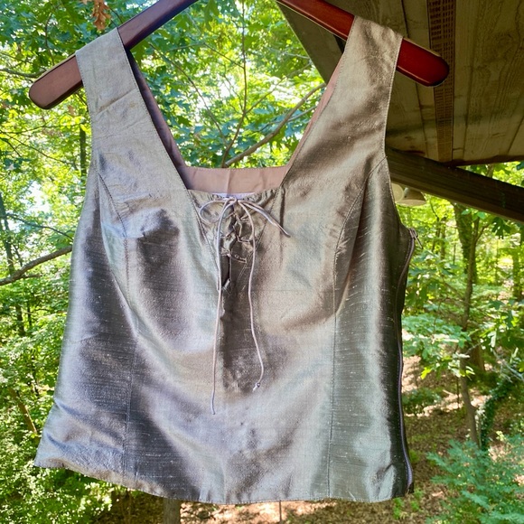 Vintage Silver Dupioni Silk Corset Tank M - Picture 9 of 14